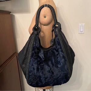 Elie Tahari “Amelia” Fur Leather Hobo Shoulder Tote Bag